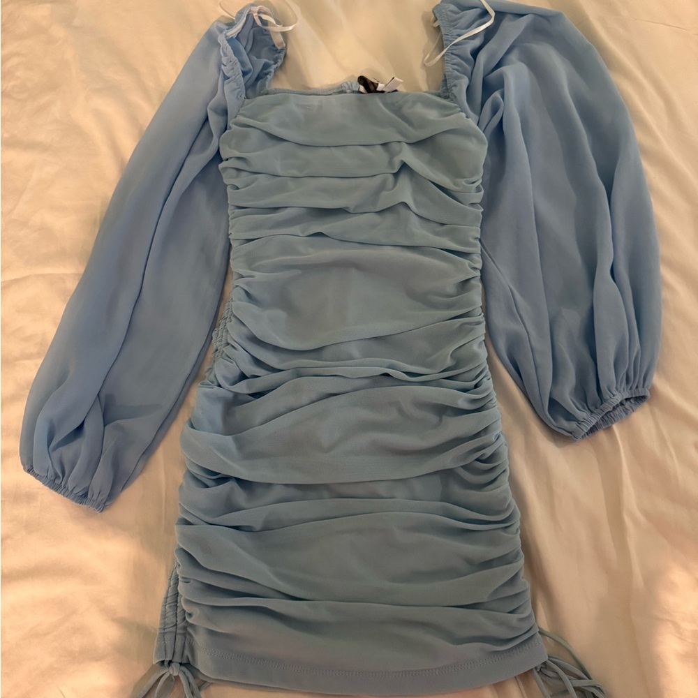 Hello Molly Green Ruched Bodycon Dress with Bishop Sleeves